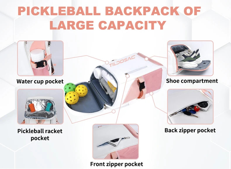Unisex Padel Pickleball Racquet Backpack Waterproof Large Capacity Badminton Pickleball Racket Bag Pickleball Padel Sports Bag