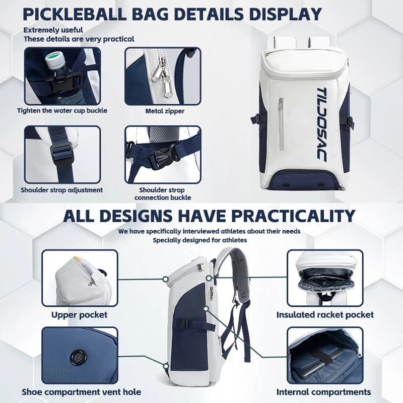 Unisex Padel Pickleball Racquet Backpack Waterproof Large Capacity Badminton Pickleball Racket Bag Pickleball Padel Sports Bag