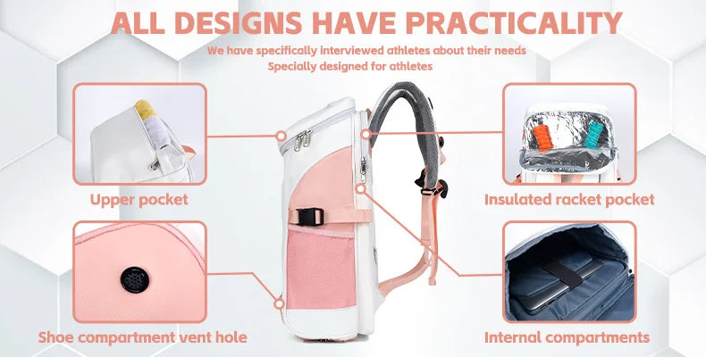 Unisex Padel Pickleball Racquet Backpack Waterproof Large Capacity Badminton Pickleball Racket Bag Pickleball Padel Sports Bag