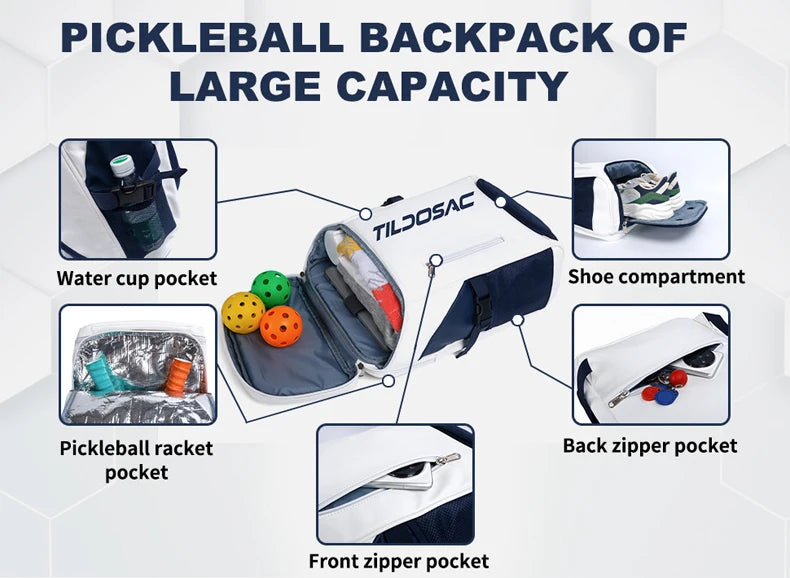 Unisex Padel Pickleball Racquet Backpack Waterproof Large Capacity Badminton Pickleball Racket Bag Pickleball Padel Sports Bag