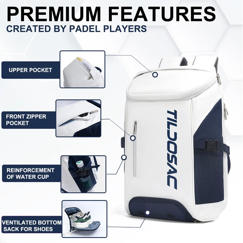 Unisex Padel Pickleball Racquet Backpack Waterproof Large Capacity Badminton Pickleball Racket Bag Pickleball Padel Sports Bag